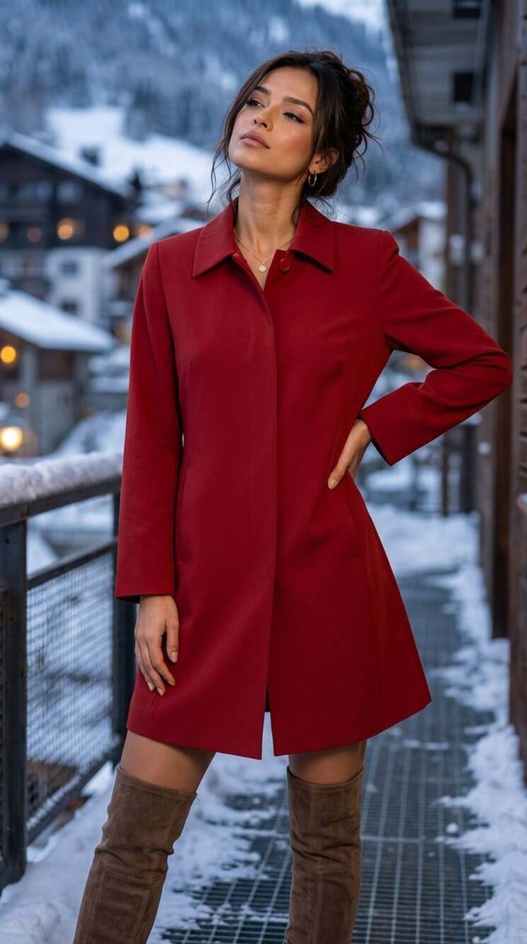 CHIC Women's Winter Overcoat Red